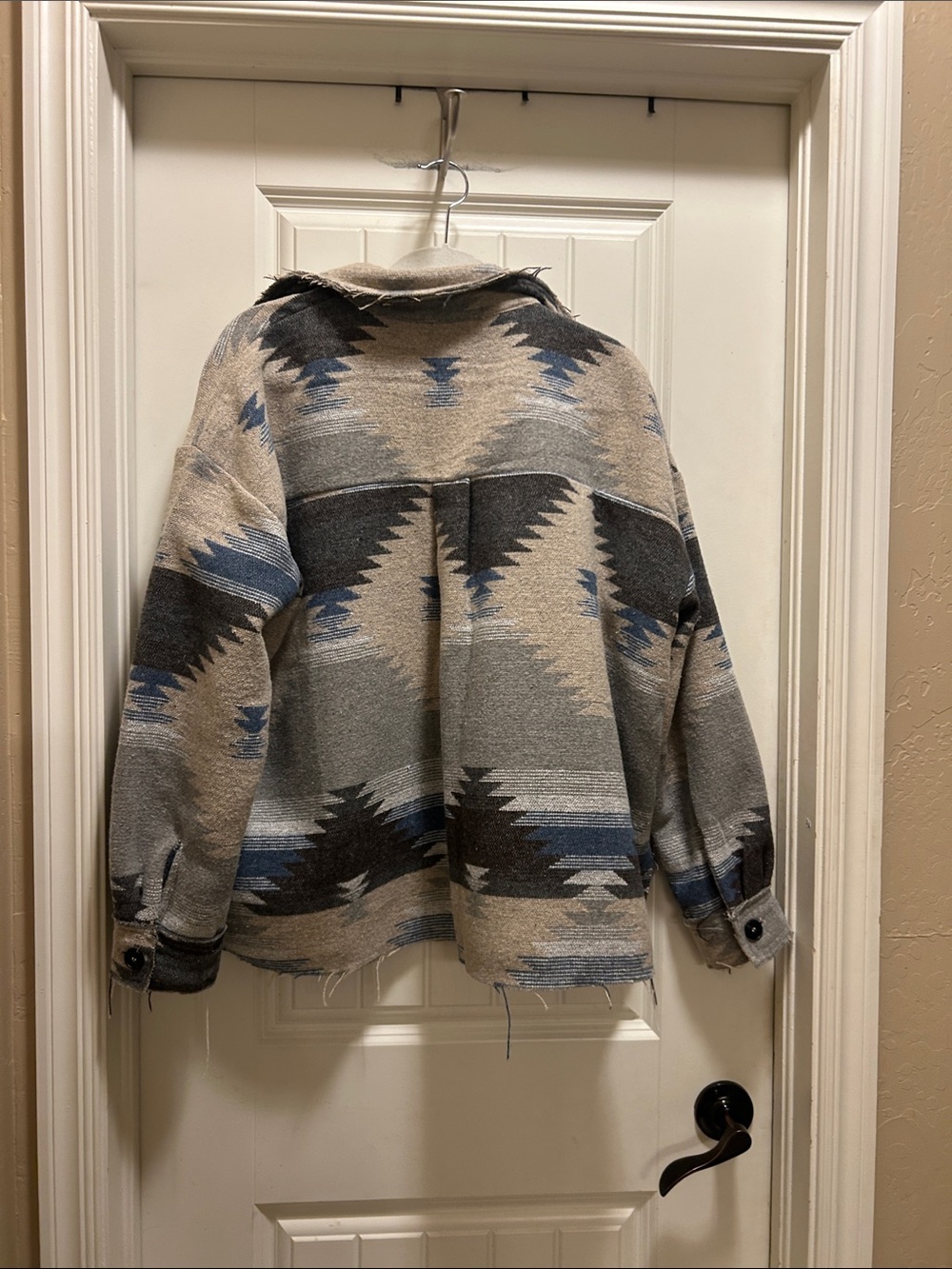 Aztec Pattern Button-Front Jacket - Blue & Gray - Picture 3 of 3